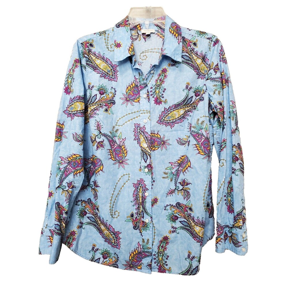 Talbots Cotton Blue Swirly Paisley Long Sleeve Button-Up Shirt Size Small